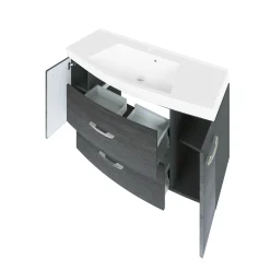 Waschbeckenschrank Florent gebogen 120cm 2 Schubladen und 2 Türen - graphit/graue Eiche