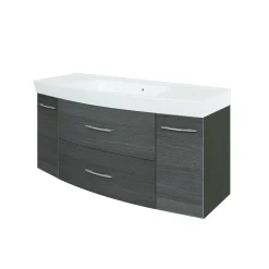 Waschbeckenschrank Florent gebogen 120cm 2 Schubladen und 2 Türen - graphit/graue Eiche