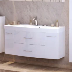 Waschbeckenschrank Florent gebogen 120cm 2 Schubladen und 2 Türen - weiß