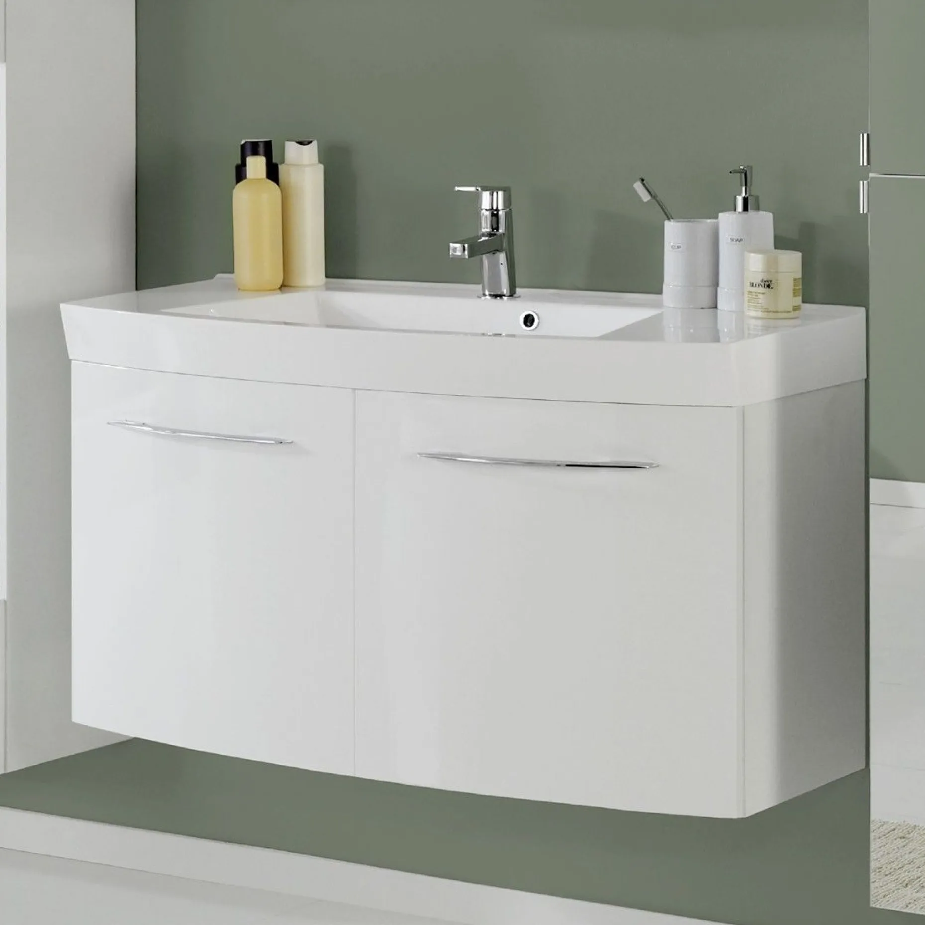 Waschbeckenschrank Florent gebogen 100cm 2 Türen - weiß