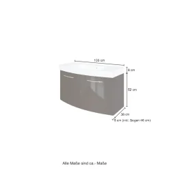 Waschbeckenschrank Florent gebogen 100cm 2 Türen - weiß