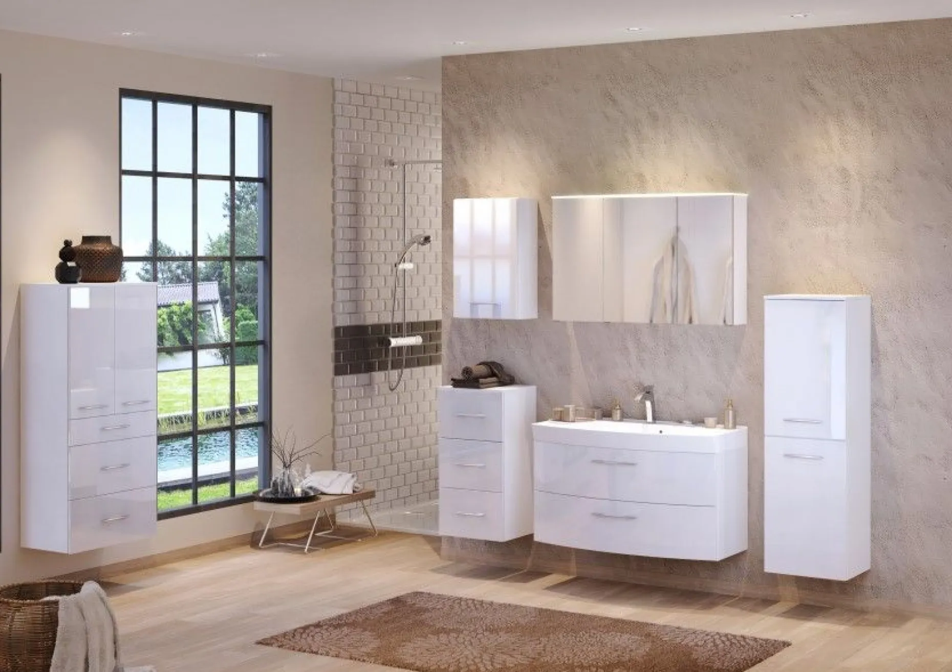 Waschbeckenschrank Florent gebogen 100cm 2 Schubladen - weiß