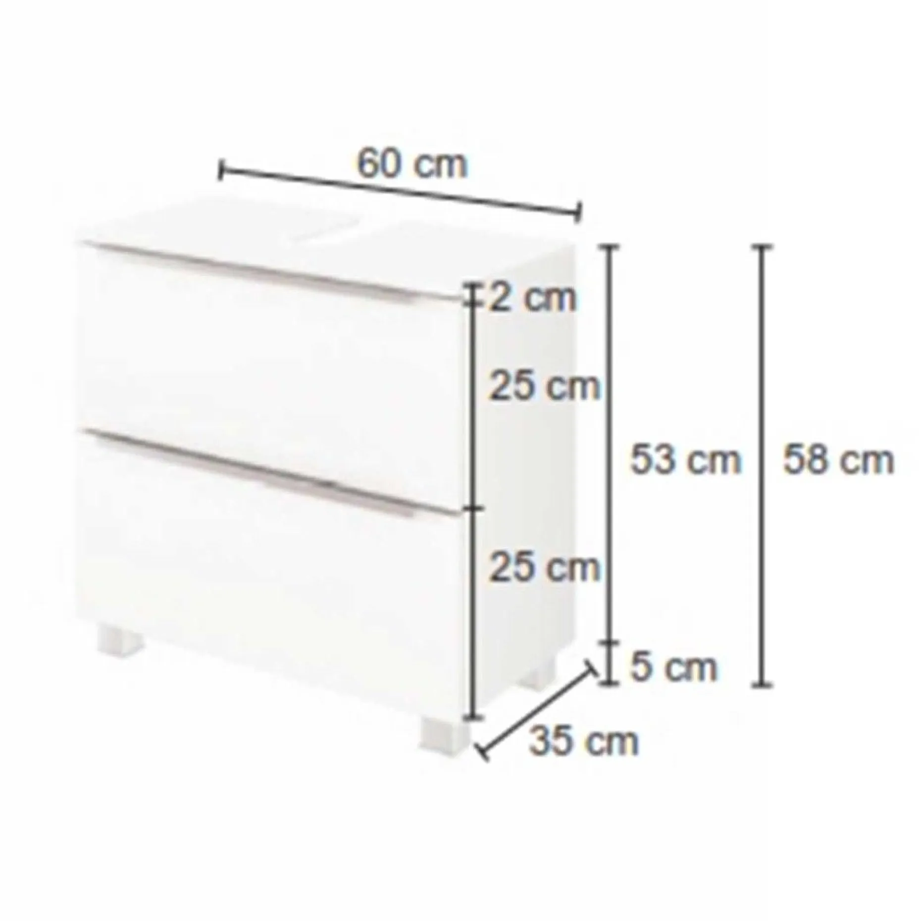 Waschbeckenschrank Hansen 60cm 2 Schubladen - weiß