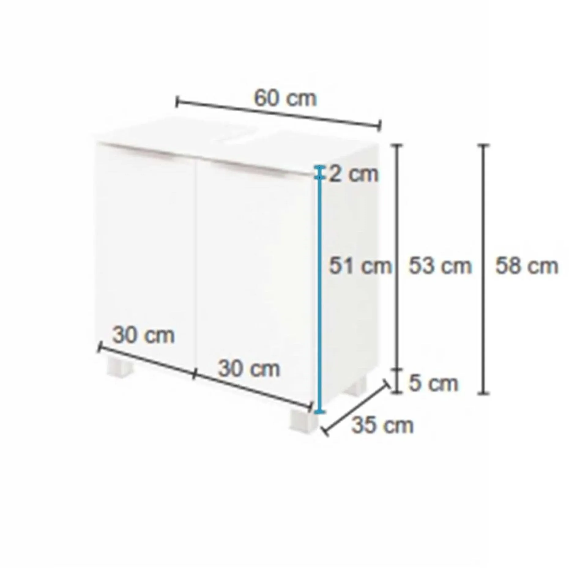 Waschbeckenschrank Hansen 60cm 2 Türen - weiß