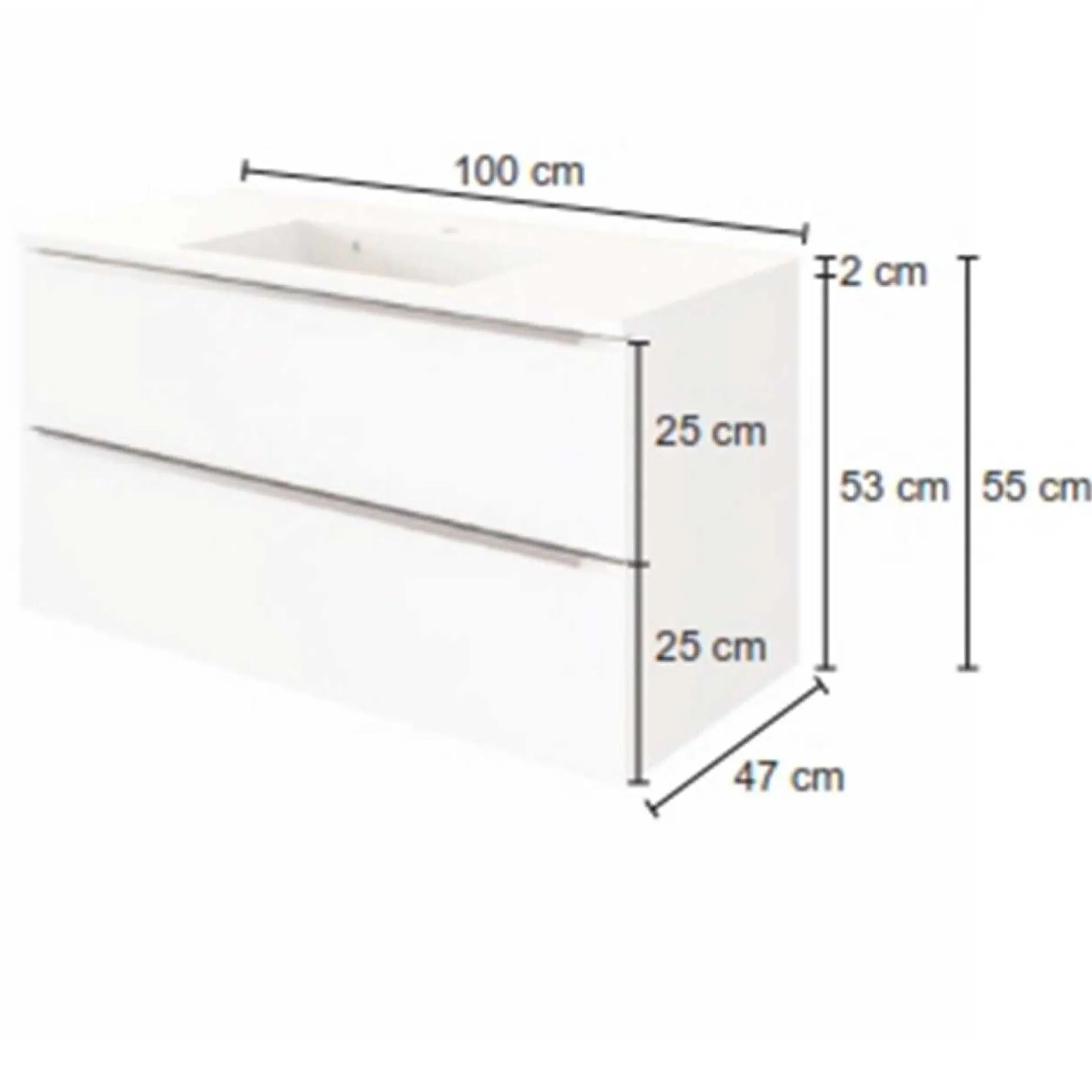 Waschbeckenschrank Hansen 100cm 2 Schubladen - weiß
