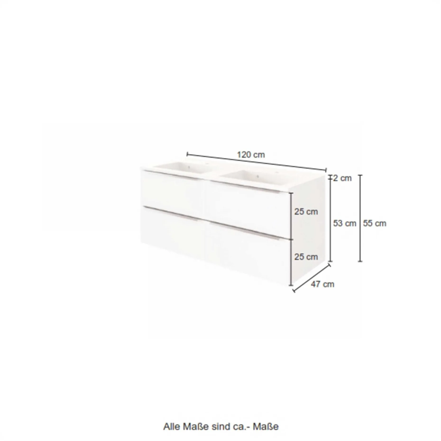 Waschbeckenschrank Hansen 120cm 4 Schubladen - weiß