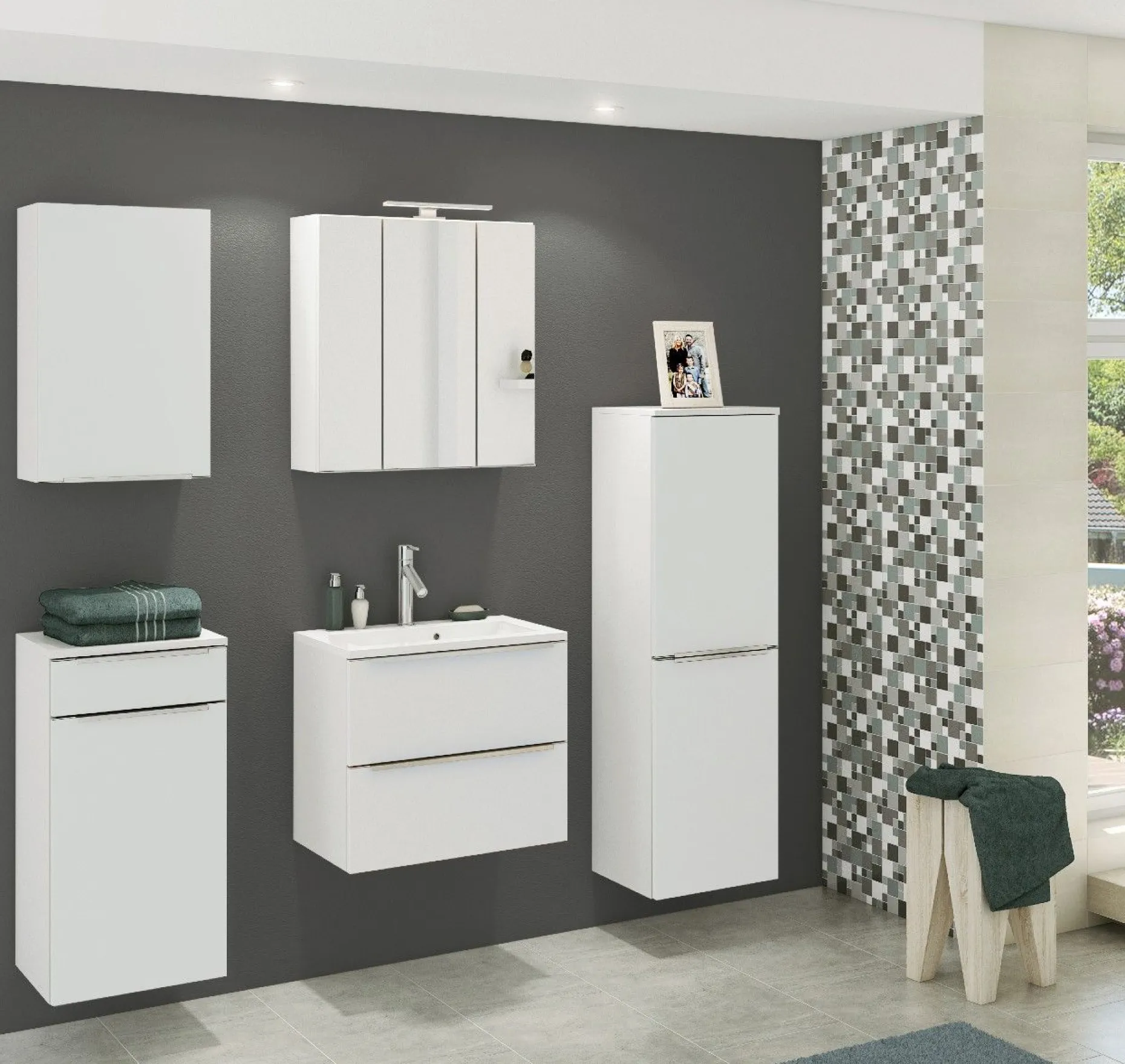 Waschbeckenschrank Hansen L60xT48cm 2 Schubladen - weiß