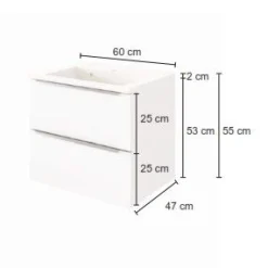 Waschbeckenschrank Hansen L60xT48cm 2 Schubladen - weiß