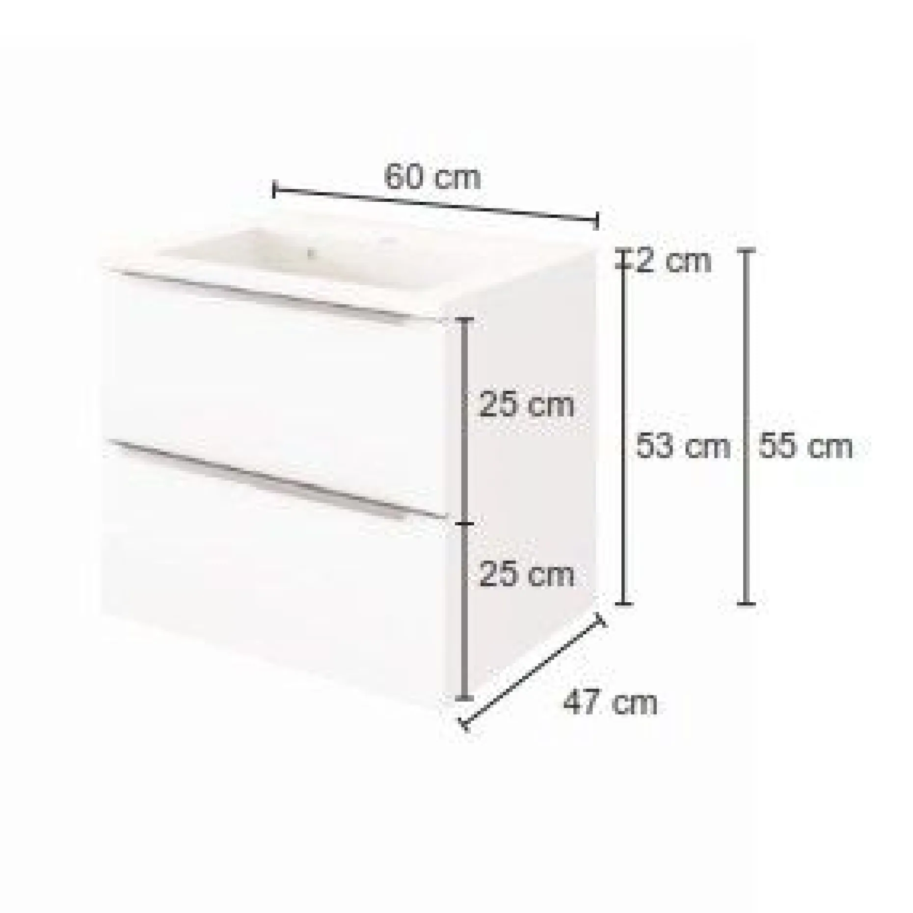 Waschbeckenschrank Hansen L60xT48cm 2 Schubladen - weiß