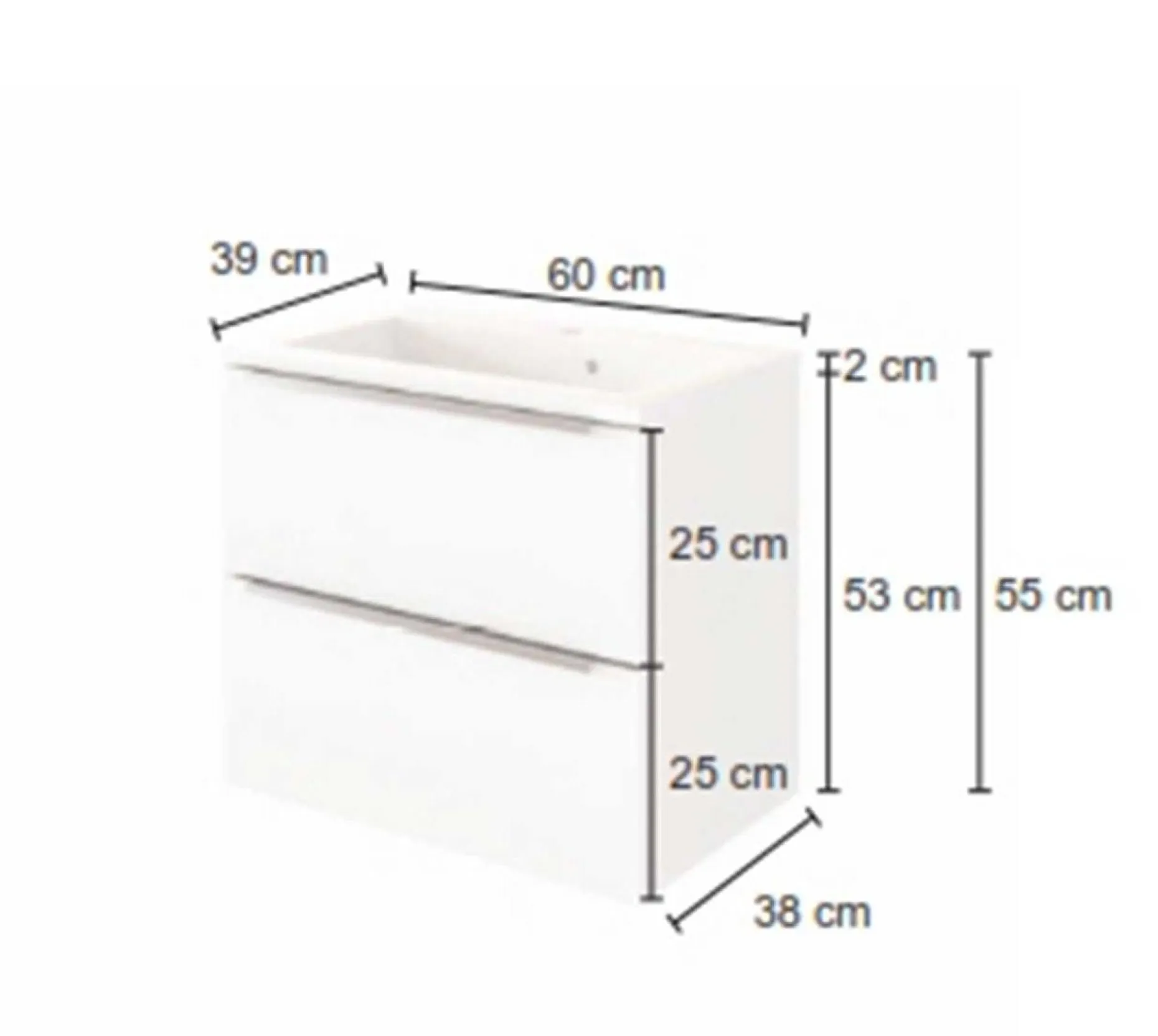 Waschbeckenschrank Hansen L60xD39cm 2 Schubladen - weiß