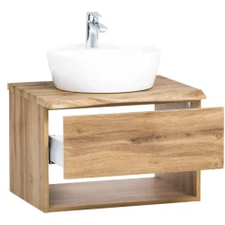 Waschbeckenschrank Karan 61cm mit Waschbecken und 1 Schublade - Eiche
