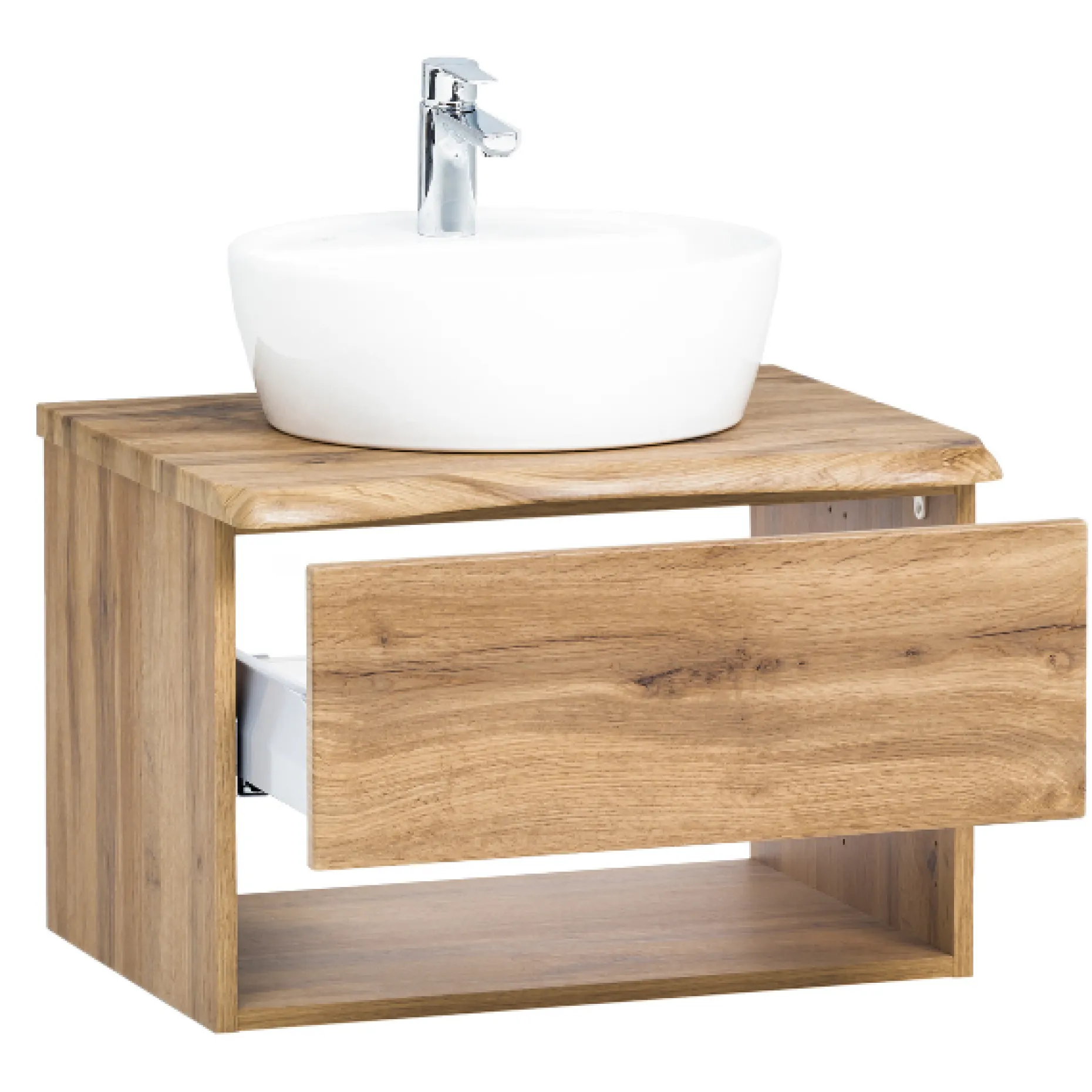 Waschbeckenschrank Karan 61cm mit Waschbecken und 1 Schublade - Eiche