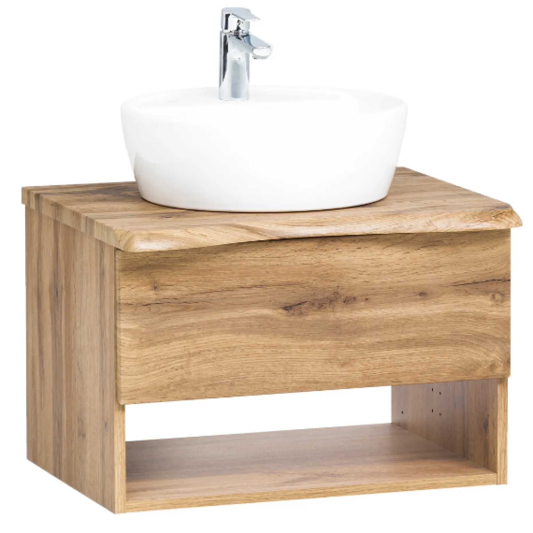 Waschbeckenschrank Karan 61cm mit Waschbecken und 1 Schublade - Eiche