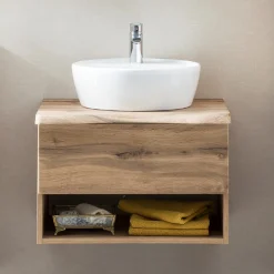 Waschbeckenschrank Karan 61cm mit Waschbecken und 1 Schublade - Eiche