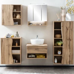 Waschbeckenschrank Karan 61cm mit Waschbecken und 1 Schublade - Eiche