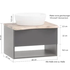Waschbeckenschrank Karan 61cm mit Waschbecken und 1 Schublade - Eiche