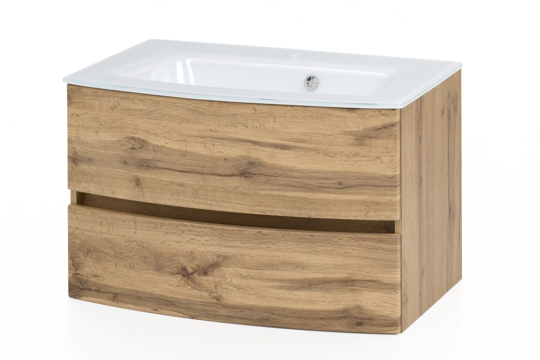 Waschbeckenschrank Kornel 80cm weißes Waschbecken - Eiche