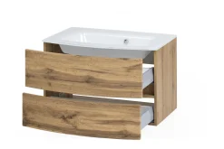 Waschbeckenschrank Kornel 80cm weißes Waschbecken - Eiche