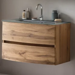 Waschbeckenschrank Kornel 80cm grau Waschbecken - Eiche