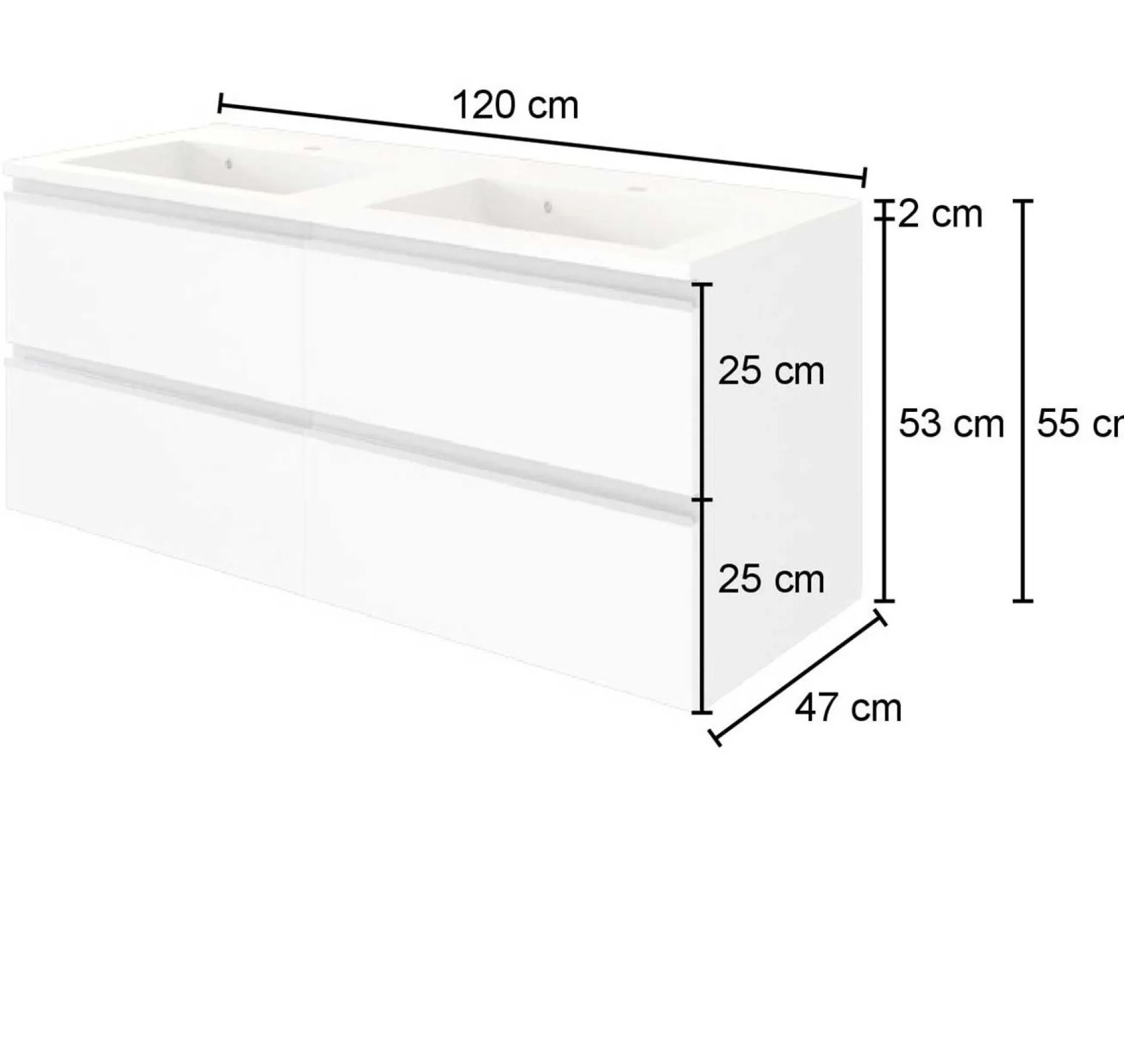 Waschbeckenschrank Lotuk 120cm 4 Schubladen - Eiche grau