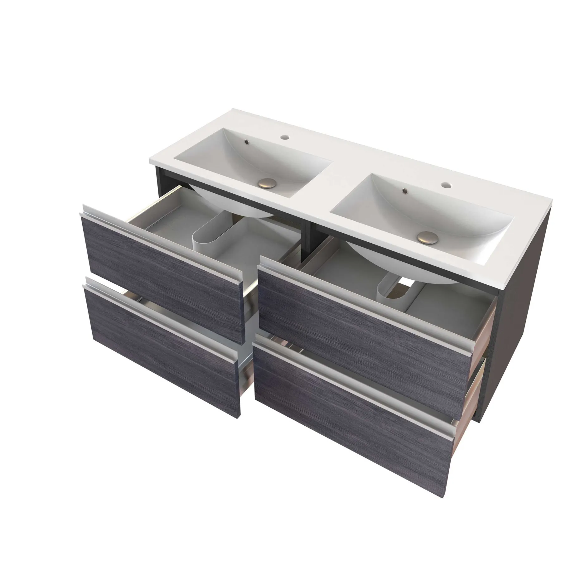 Waschbeckenschrank Lotuk 120cm 4 Schubladen - Eiche grau