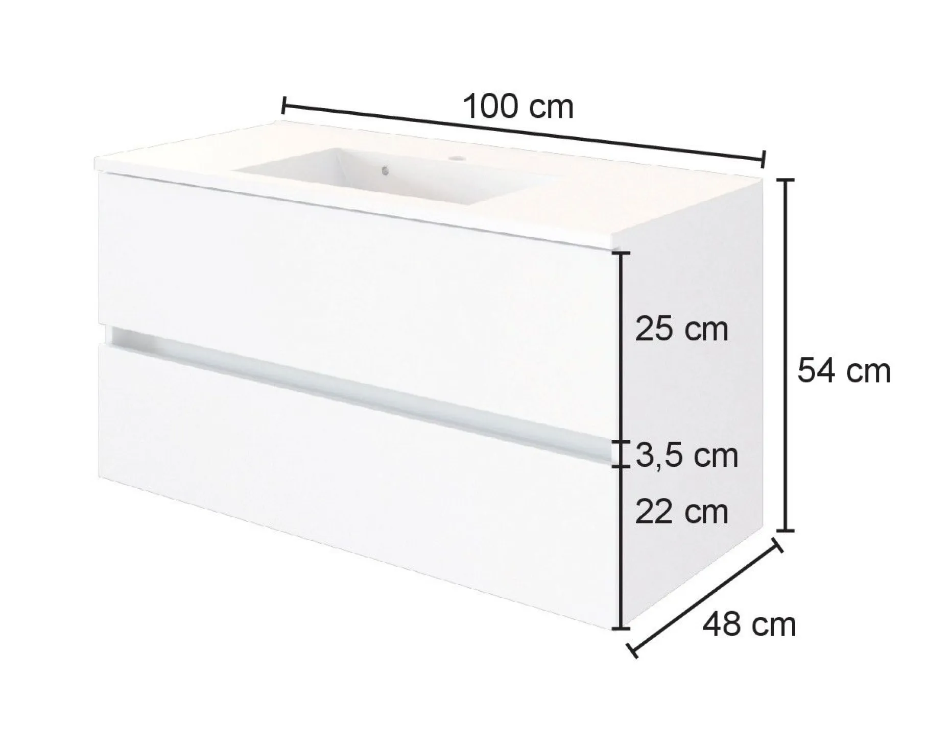 Waschbeckenschrank Luna 100cm 2 Schubladen - Eiche/grau