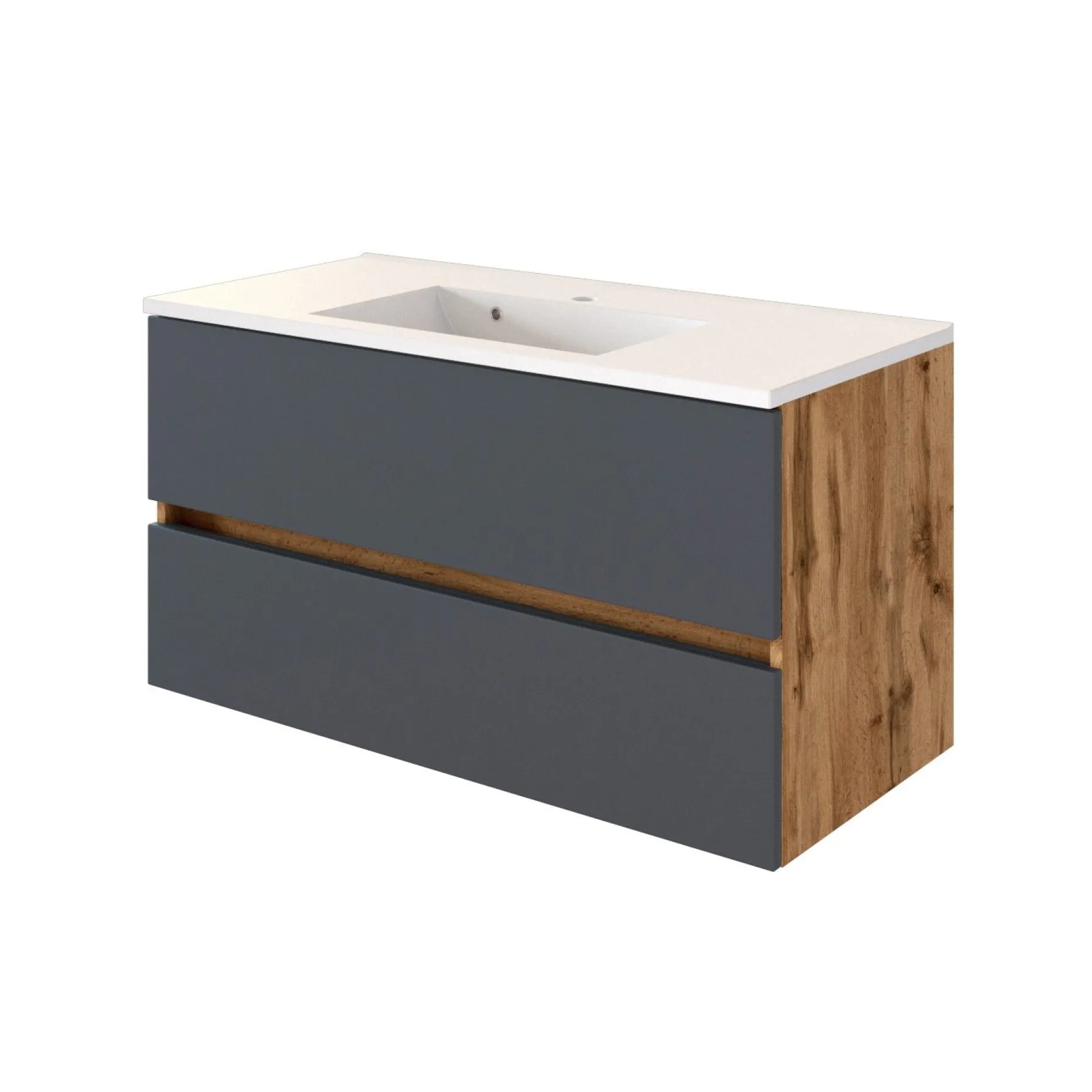 Waschbeckenschrank Luna 100cm 2 Schubladen - Eiche/grau