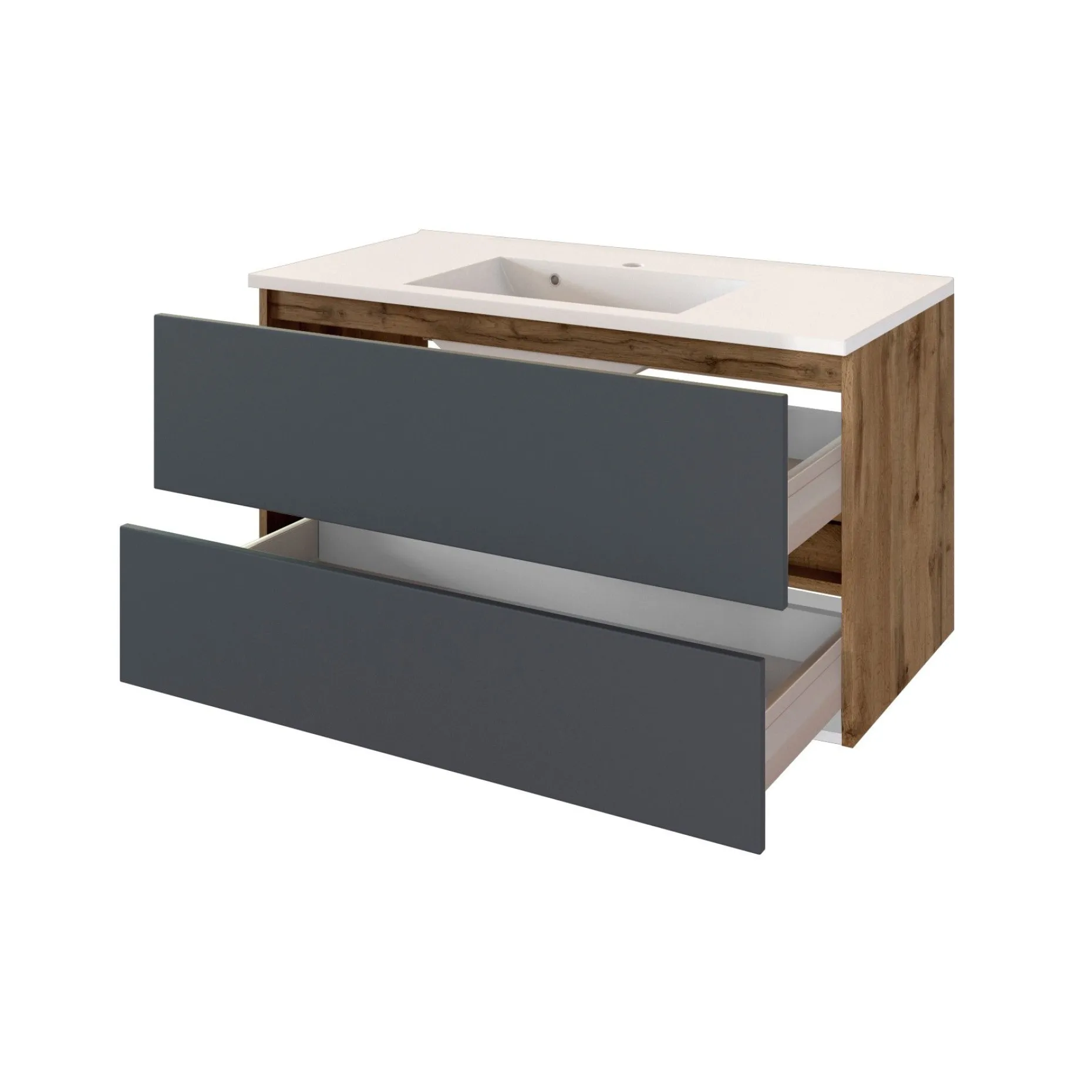 Waschbeckenschrank Luna 100cm 2 Schubladen - Eiche/grau