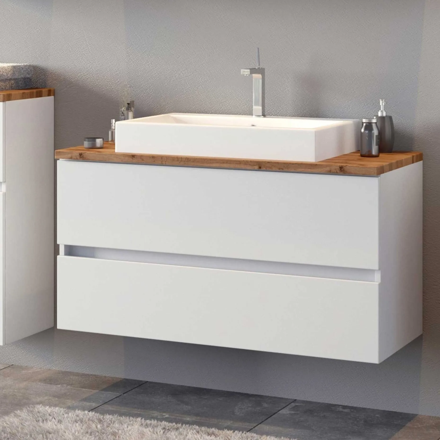Waschbeckenschrank Pisca 100cm 2 Schubladen - weiß