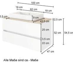 Waschbeckenschrank Pisca 100cm 2 Schubladen - Eiche