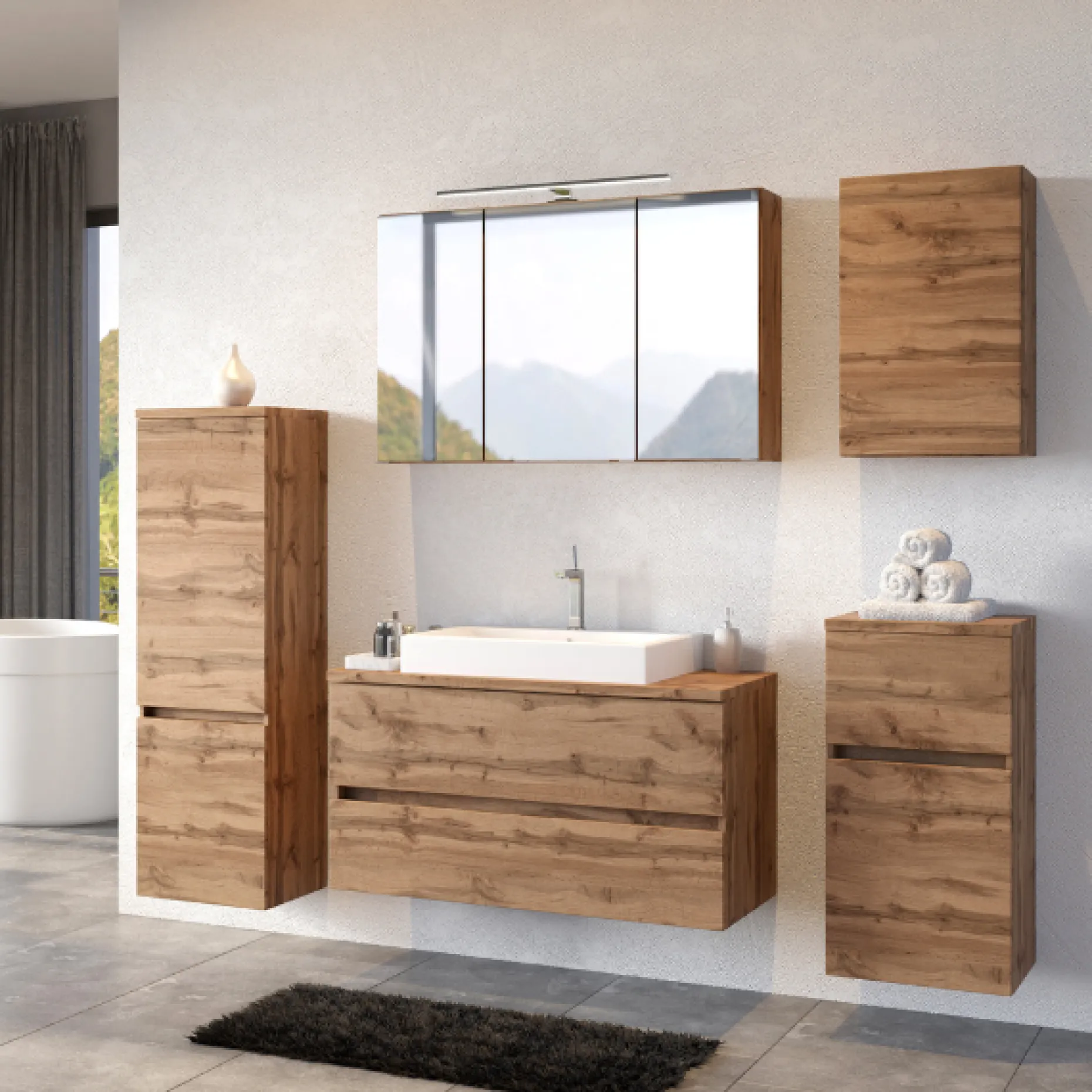 Waschbeckenschrank Pisca 100cm 2 Schubladen - Eiche