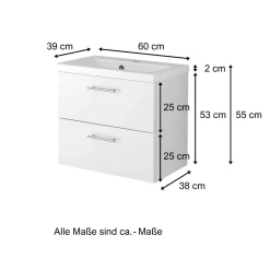 Waschbeckenschrank Pollet 60cm 2 Schubladen - weiß