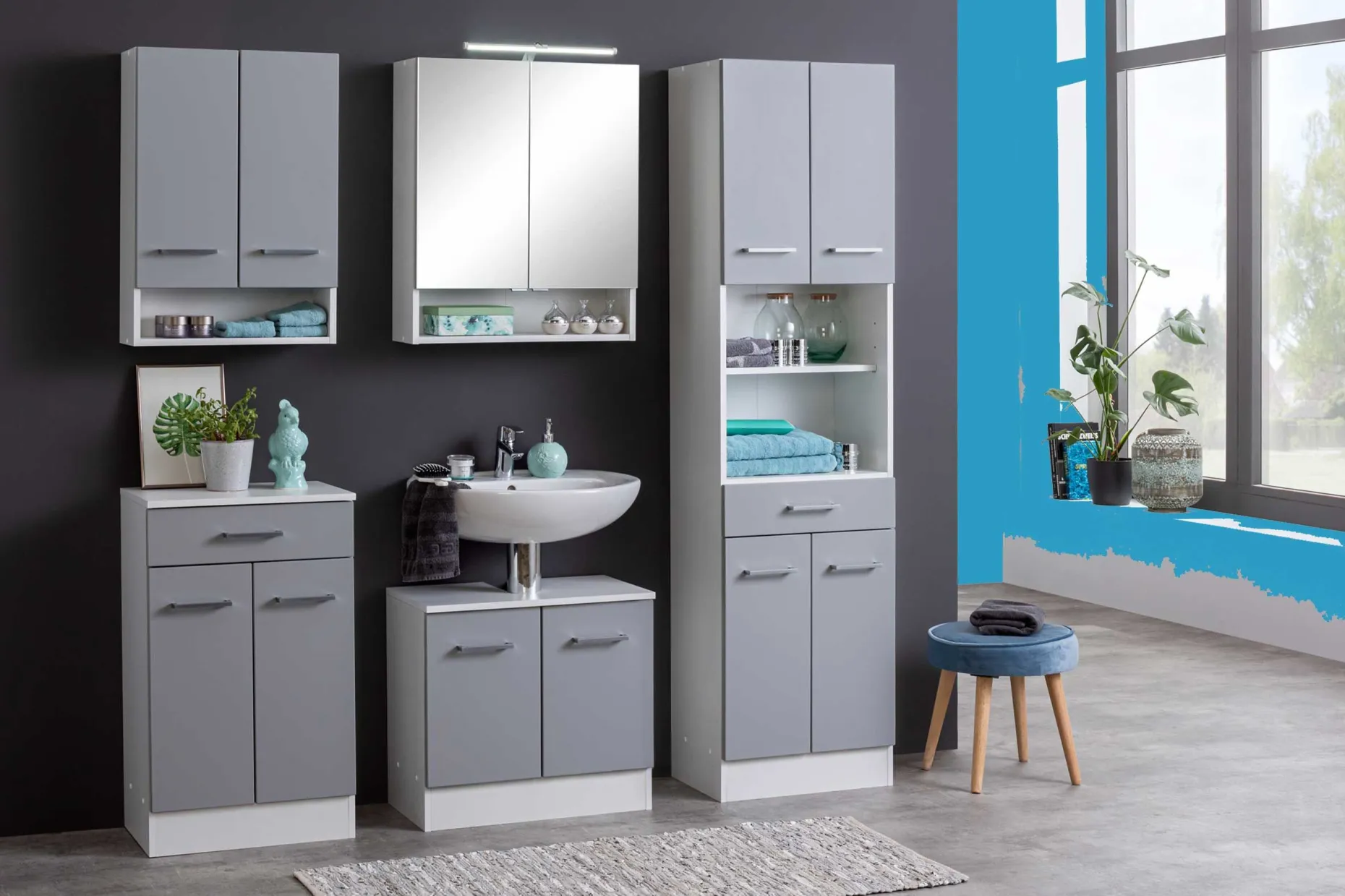 Waschbeckenschrank Ricca 60cm 2 Türen - weiß/hellgrau