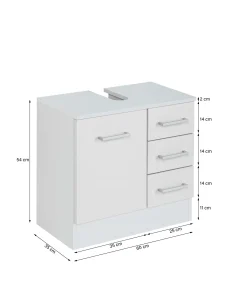 Waschbeckenschrank Ricca 60cm 1 Tür und 3 Schubladen - weiß/hellgrau