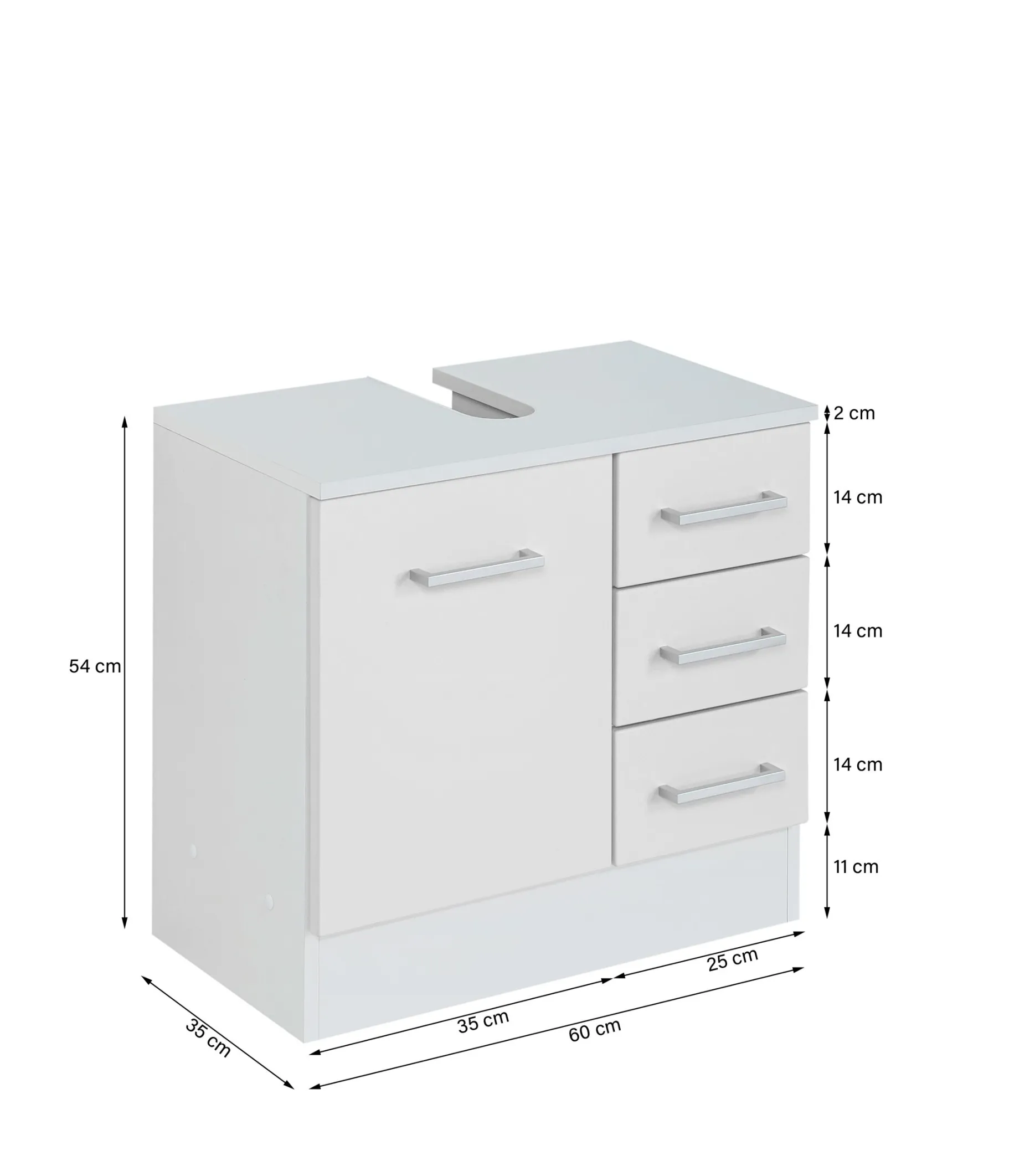 Waschbeckenschrank Ricca 60cm 1 Tür und 3 Schubladen - weiß/hellgrau