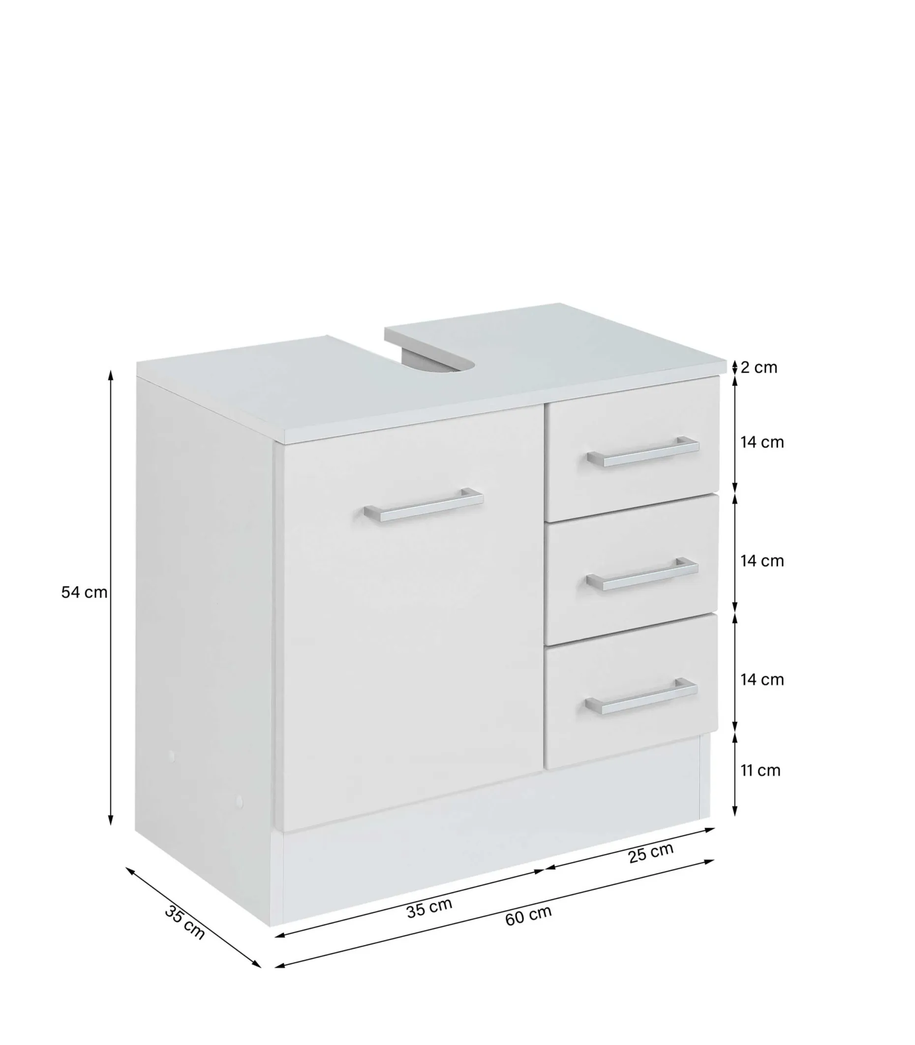 Waschbeckenschrank Ricca 60cm 1 Tür und 3 Schubladen - weiß