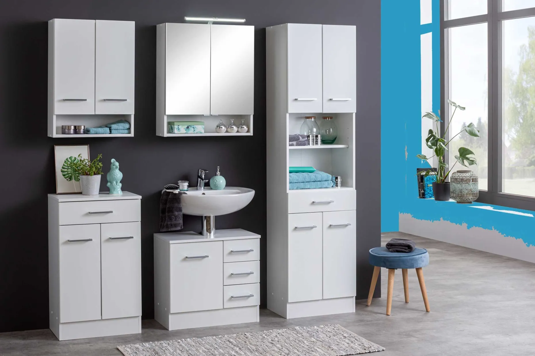 Waschbeckenschrank Ricca 60cm 1 Tür und 3 Schubladen - weiß