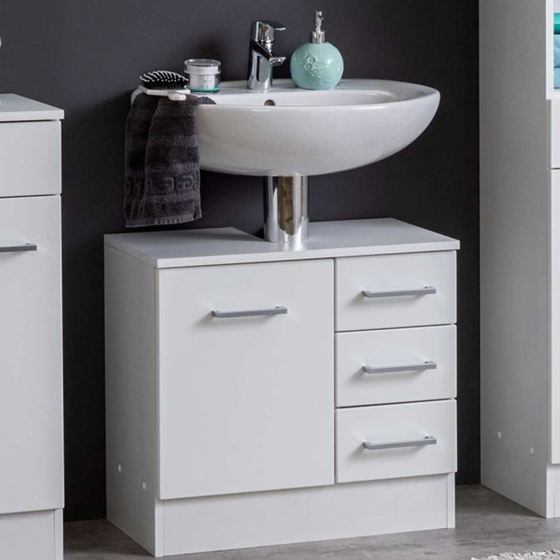 Waschbeckenschrank Ricca 60cm 1 Tür und 3 Schubladen - weiß