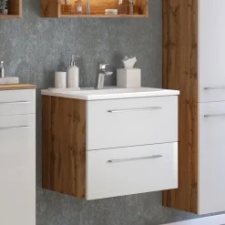 Waschbeckenschrank Sefa 60cm 2 Schubladen - Eiche/Weiß
