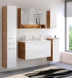 Waschbeckenschrank Sefa 100cm 2 Schubladen - Eiche/Weiß