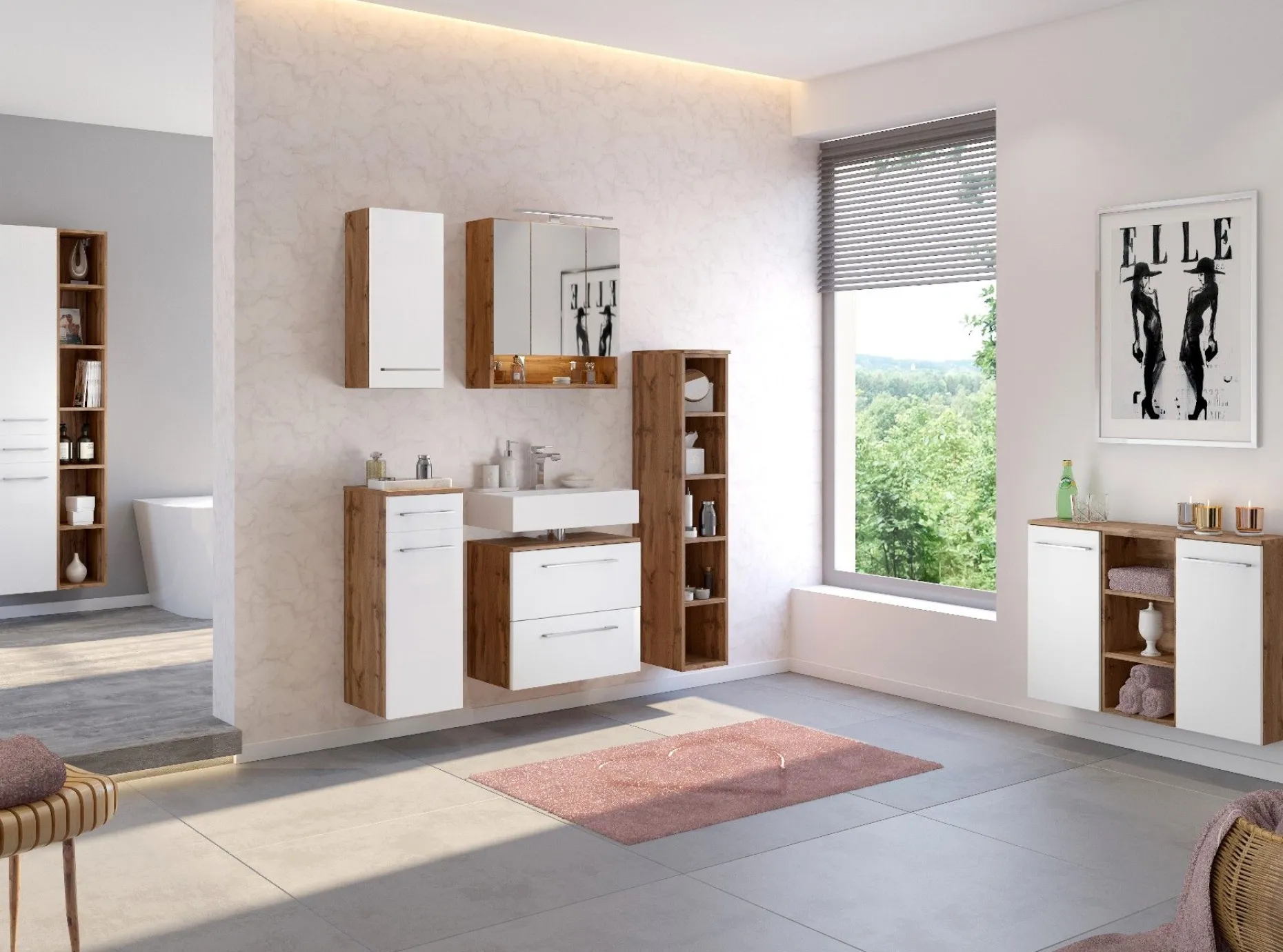 Waschbeckenschrank Sefa 60cm 1 Tür und 1 Schublade - Eiche/Weiß