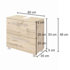 Waschbeckenschrank Sefa 60cm 1 Tür und 1 Schublade - Eiche/Weiß