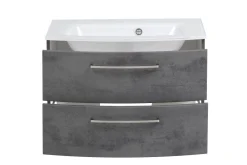 Waschbeckenschrank Stivan 80cm weißes Waschbecken - Beton