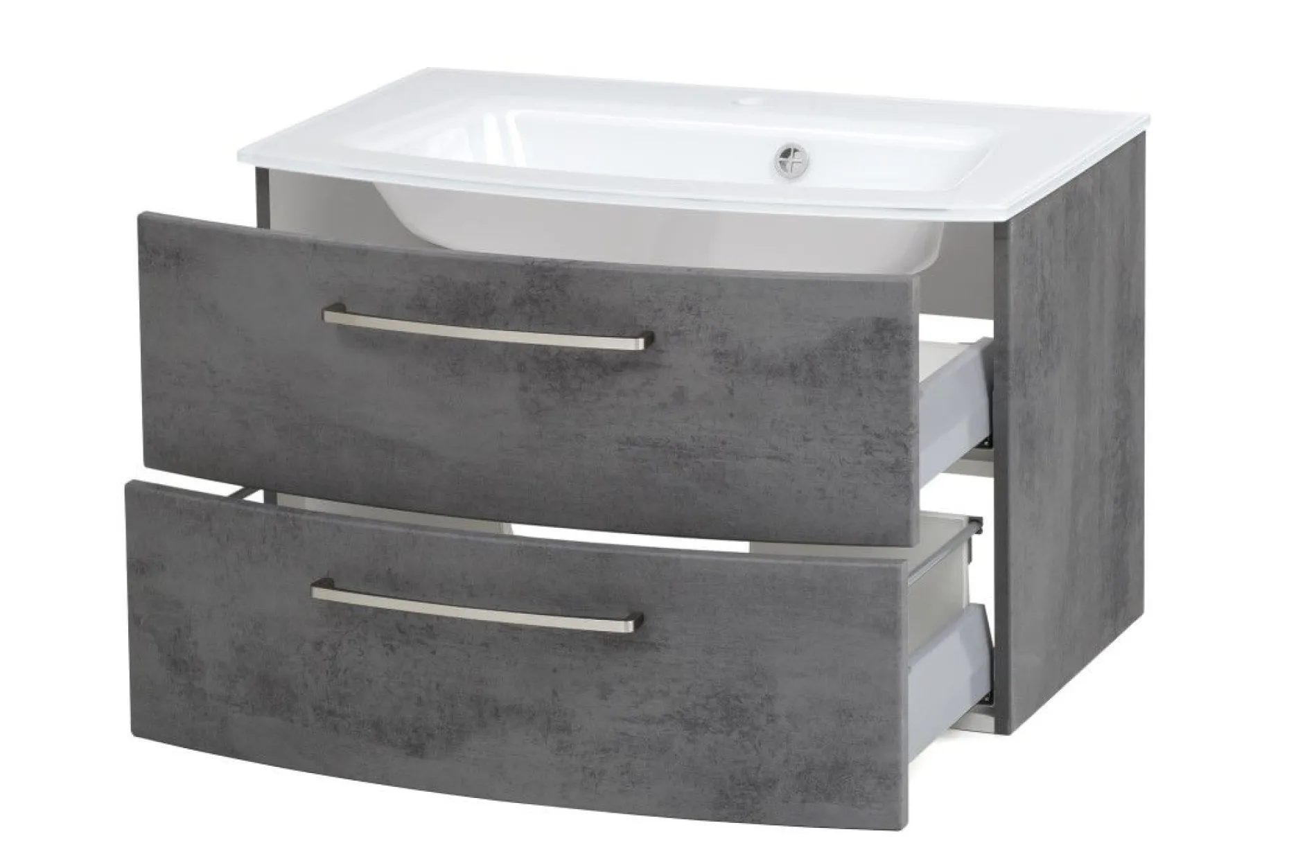 Waschbeckenschrank Stivan 80cm weißes Waschbecken - Beton