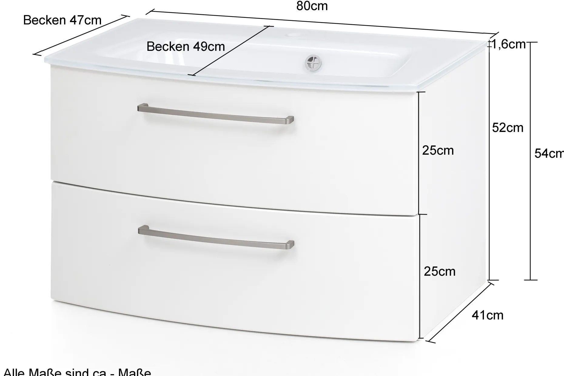 Waschbeckenschrank Stivan 80cm weißes Waschbecken - Beton