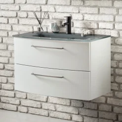 Waschbeckenschrank Stivan 80cm grau Waschbecken - weiß