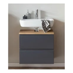 Waschbeckenschrank Varese | 60 x 47 x 56 cm | Wotan Oak / Grau