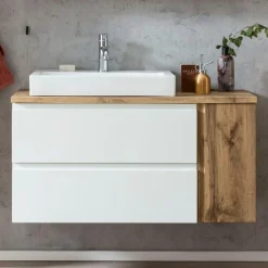 Waschbeckenschrank Varese | 105 x 47 x 65 cm | Wotan Oak / Weiß