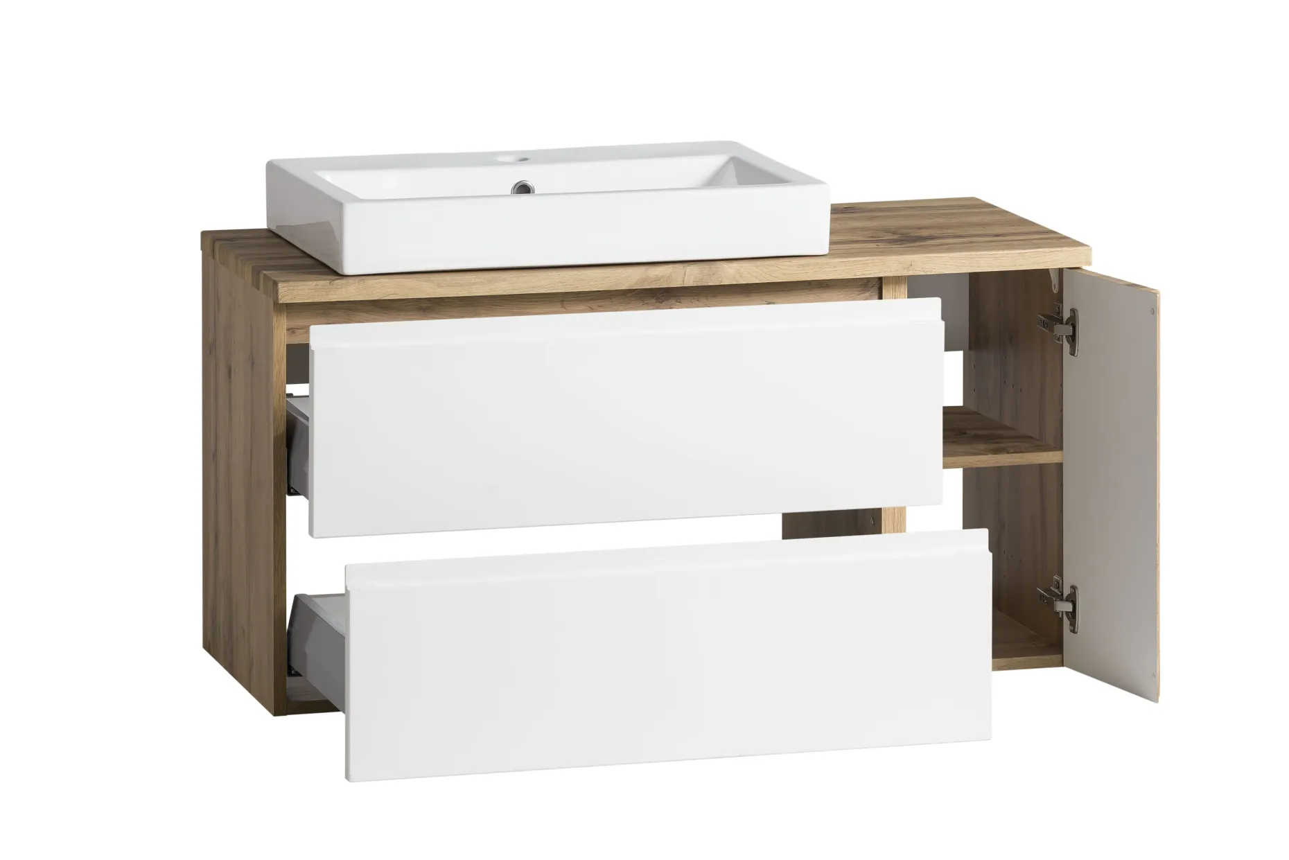Waschbeckenschrank Varese | 105 x 47 x 65 cm | Wotan Oak / Weiß