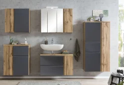 Waschbeckenschrank Varese | 85 x 35 x 56 cm | Wotan Oak / Grau